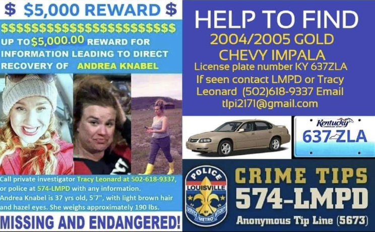 Andrea Knabel Missing Reward Poster
